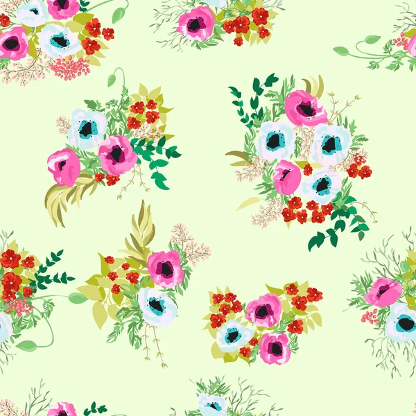 Borde Sin Costuras Pequeñas Flores Bonitas Ramos Amapola Millefleurs Estilo — Vector de stock