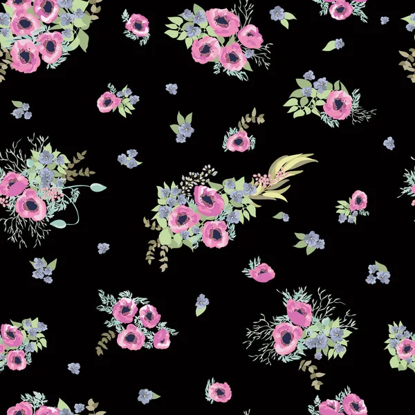 无缝隙精致的罂粟花纹 夏天的花纺织品或书皮 制造业 花卉对角线无缝背景 — 图库矢量图片