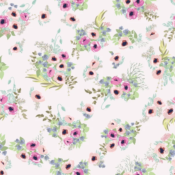 Nahtlos Zartes Muster Von Mohnblumen Sommerblumen Florale Diagonale Nahtlose Hintergrund — Stockvektor