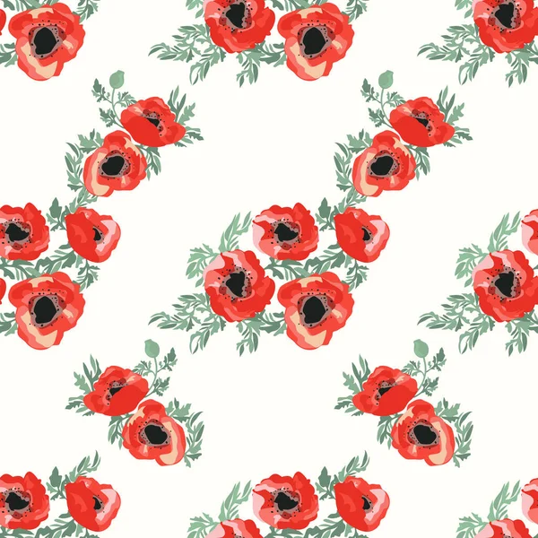 Naadloos Patroon Kleine Mooie Bloemen Poppy Boeketten Regelmatige Bestelling Millefleurs — Stockvector