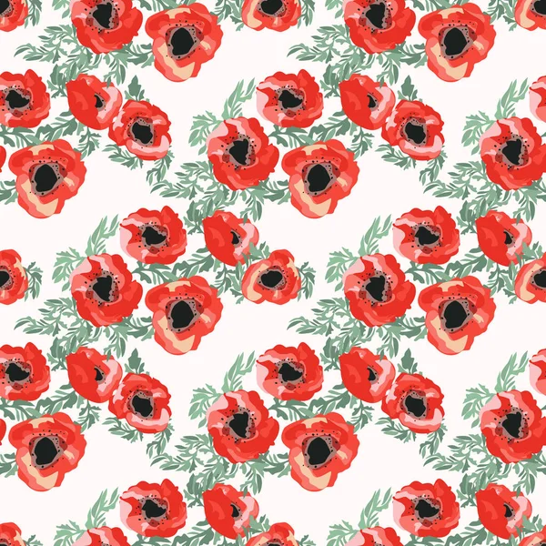 Naadloos Patroon Kleine Mooie Bloemen Poppy Boeketten Regelmatige Bestelling Millefleurs — Stockvector