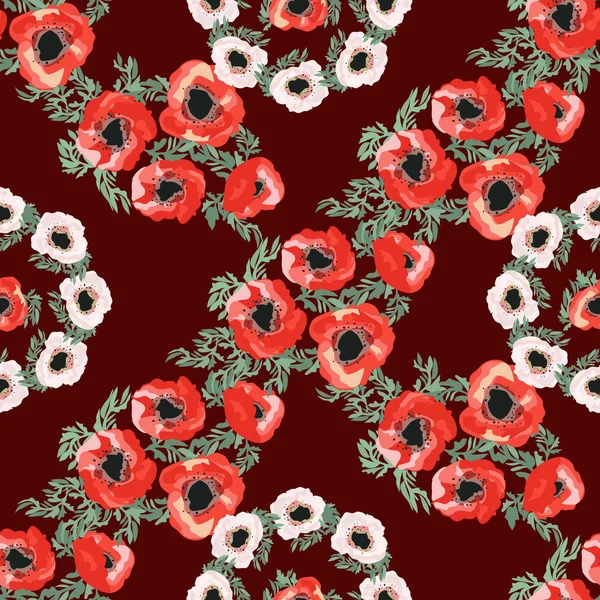 Naadloos Patroon Kleine Mooie Bloemen Poppy Boeketten Regelmatige Bestelling Millefleurs — Stockvector