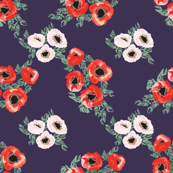 Naadloos Patroon Kleine Mooie Bloemen Poppy Boeketten Regelmatige Bestelling Millefleurs — Stockvector