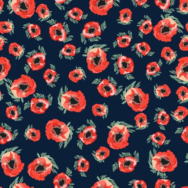 Naadloos Patroon Kleine Mooie Bloemen Poppy Boeketten Regelmatige Bestelling Millefleurs — Stockvector