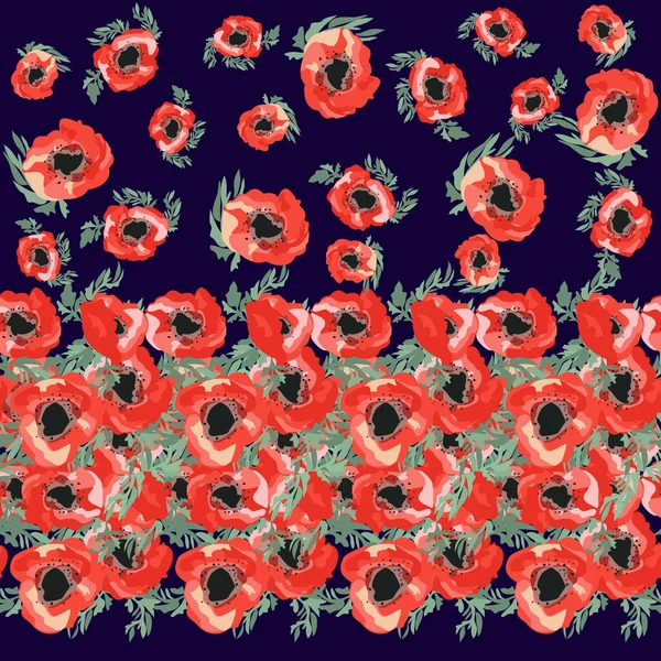 Naadloos Patroon Kleine Mooie Bloemen Poppy Boeketten Regelmatige Bestelling Millefleurs — Stockvector