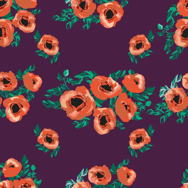 Naadloos Patroon Kleine Mooie Bloemen Poppy Boeketten Regelmatige Bestelling Millefleurs — Stockvector