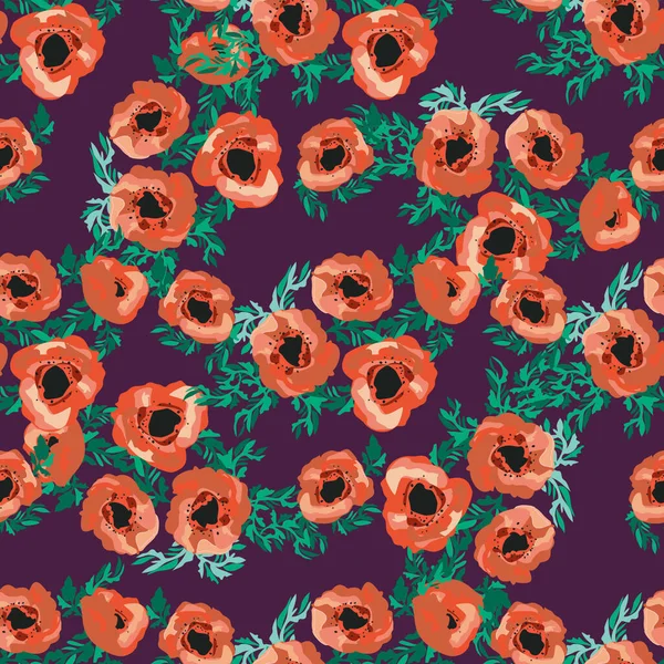 Naadloos Patroon Kleine Mooie Bloemen Poppy Boeketten Regelmatige Bestelling Millefleurs — Stockvector