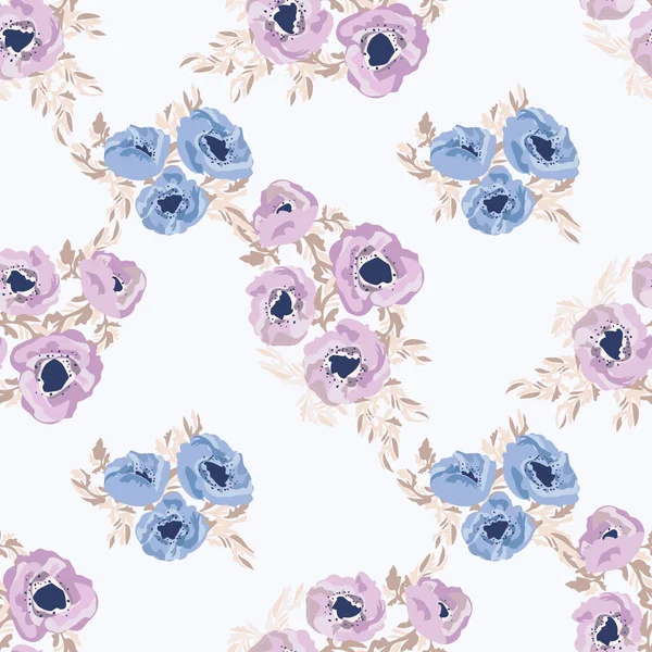 Płynny Wzór Małych Pięknych Kwiatkach Makowe Bukiety Zwykłe Millefleury Kwiatowe — Wektor stockowy