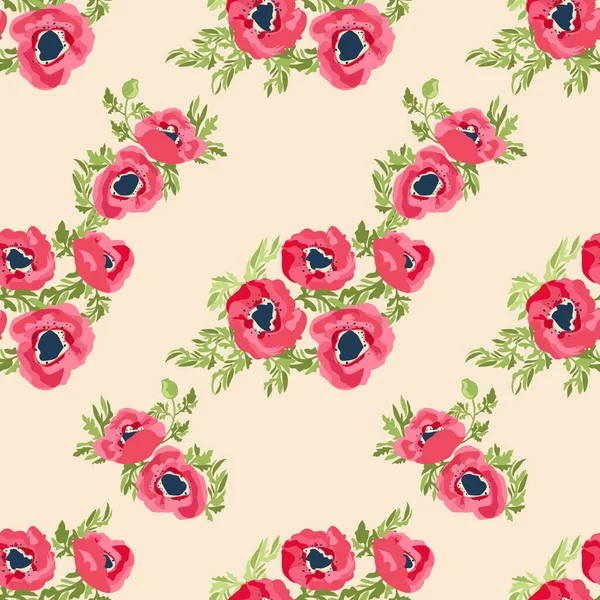 Naadloos Delicate Patroon Van Papaver Bloemen Zomer Bloemen Bloemen Diagonaal — Stockvector