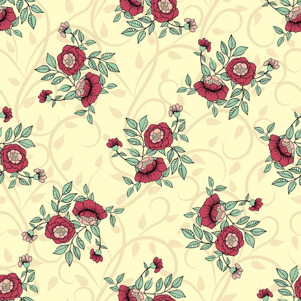 Motif Vectoriel Sans Couture Dessiné Main Partir Fleurs Roses Chien — Image vectorielle