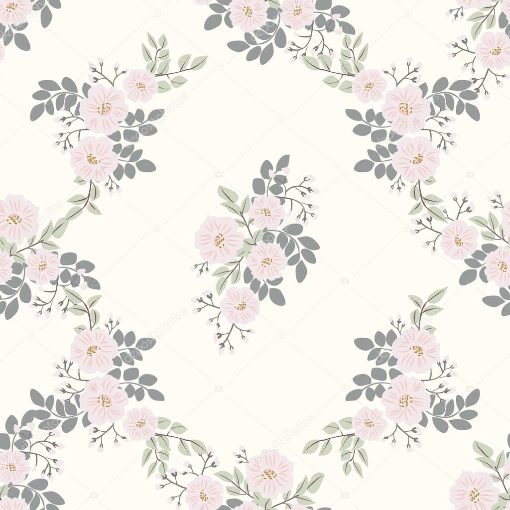 Seamless folk raster pattern in small wild flowers. Country style millefleurs. Floral meadow background for textile, wallpaper, pattern fills, covers, surface, print, wrap, scrapbooking, decoupage.