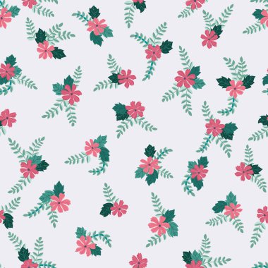 Basit küçük çiçekli kusursuz çiçek deseni. Millefleur tarzı. Tekstil, duvar kağıdı, kapaklar, yüzey, yazdırma, paketleme, kupür defteri, dekupaj için bitki arkaplanı.