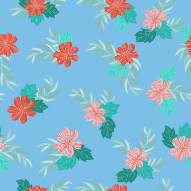 Basit küçük çiçekli kusursuz çiçek deseni. Millefleur tarzı. Tekstil, duvar kağıdı, kapaklar, yüzey, yazdırma, paketleme, kupür defteri, dekupaj için bitki arkaplanı.