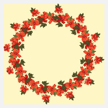 Yaban ördeği çiçeğinin çelengi. Tebrik kartı, davetiye şablonu. Poster, davetiye, takvimler için tasarım. Metin için yer.