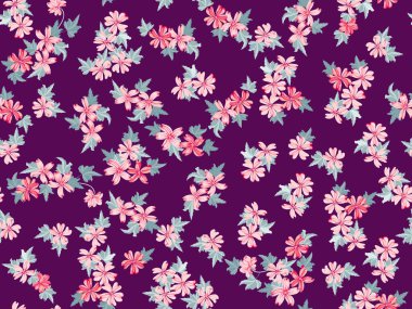  Mallow 'un küçük güzel çiçeğindeki basit şirin desen. Özgürlük tarzı. Tekstil veya kitap kapakları, imalat, duvar kağıtları, baskı, hediye paketi ve yapıştırma kitabı için çiçeksiz arka plan.