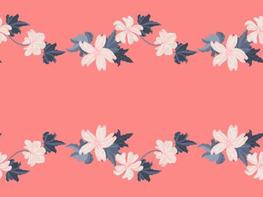  Mallow 'un küçük güzel çiçeğindeki basit şirin desen. Özgürlük tarzı. Tekstil veya kitap kapakları, imalat, duvar kağıtları, baskı, hediye paketi ve yapıştırma kitabı için çiçeksiz arka plan.