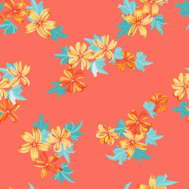  Küçük, güzel mercan gülü çiçeğindeki basit şirin desen. Özgürlük tarzı. Tekstil veya kitap kapakları, imalat, duvar kağıtları, baskı, hediye paketi ve yapıştırma kitabı için çiçeksiz arka plan.