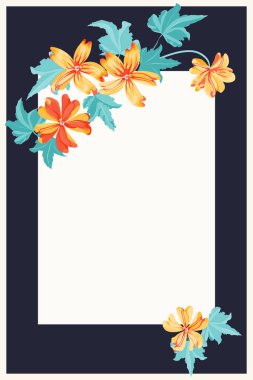 Yaban ördeği çiçekleri çerçevesi. Tebrik kartı, davetiye şablonu. Poster, davetiye, takvimler için tasarım. Metin için yer.