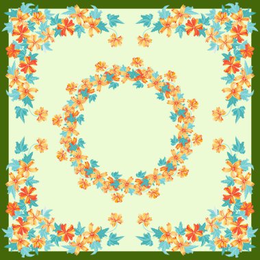 Yaban ördeği çiçeğinin çelengi. Tebrik kartı, davetiye şablonu. Poster, davetiye, takvimler için tasarım. Metin için yer.