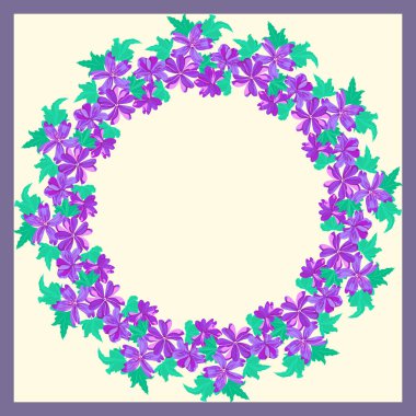 Yaban ördeği çiçeğinin çelengi. Tebrik kartı, davetiye şablonu. Poster, davetiye, takvimler için tasarım. Metin için yer.