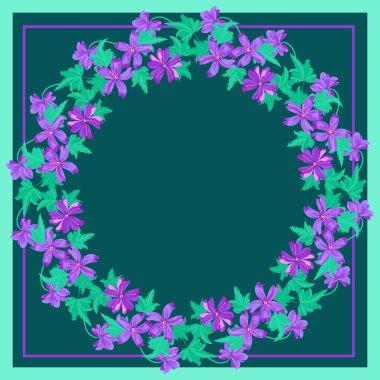 Yaban ördeği çiçeğinin çelengi. Tebrik kartı, davetiye şablonu. Poster, davetiye, takvimler için tasarım. Metin için yer.