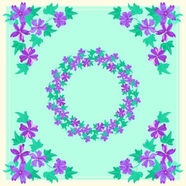 Yaban ördeği çiçeğinin çelengi. Tebrik kartı, davetiye şablonu. Poster, davetiye, takvimler için tasarım. Metin için yer.