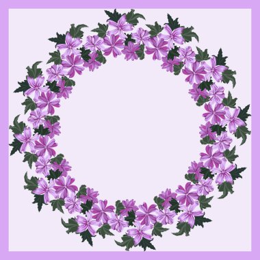 Yaban ördeği çiçeğinin çelengi. Tebrik kartı, davetiye şablonu. Poster, davetiye, takvimler için tasarım. Metin için yer.