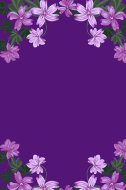  Yaban ördeği çiçekleri çerçevesi. Tebrik kartı, davetiye şablonu. Poster, davetiye, takvimler için tasarım. Metin için yer.