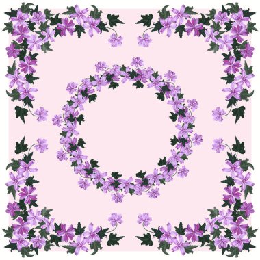 Yaban ördeği çiçeğinin çelengi. Tebrik kartı, davetiye şablonu. Poster, davetiye, takvimler için tasarım. Metin için yer.