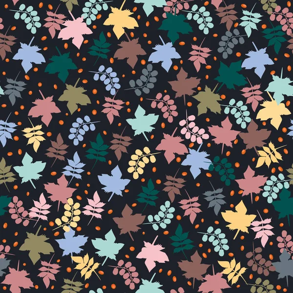 Eco Print Autumn Leaves Seamless Floral Pattern Nature Simple Background — Stock Vector