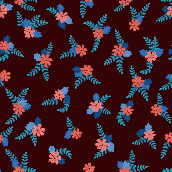 Бесшовный Цветочный Узор Простыми Маленькими Цветами Мильфлёры Народного Стиля Посадочный — стоковый вектор