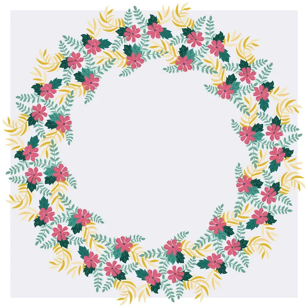 Cadre Rond Floral Jolies Fleurs Folkloriques Modèle Carte Vœux Vectoriel — Image vectorielle