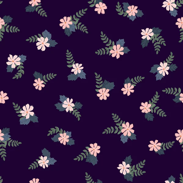 シンプルな小さな花でシームレスな花パターン 民俗スタイルのミルフルール カバー ラップ スクラップブッキング デカッページの植物の背景 — ストックベクタ