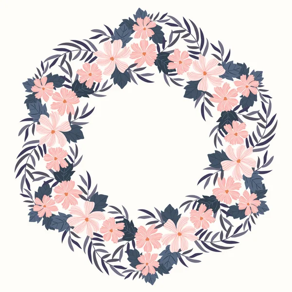 Şirin halk çiçeklerinin çiçekli yuvarlak çerçevesi. Vektör tebrik kartı şablonu. Poster, tişört, yastık, ev dekorasyonu için tasarım. Yaz yabani çiçekleri.