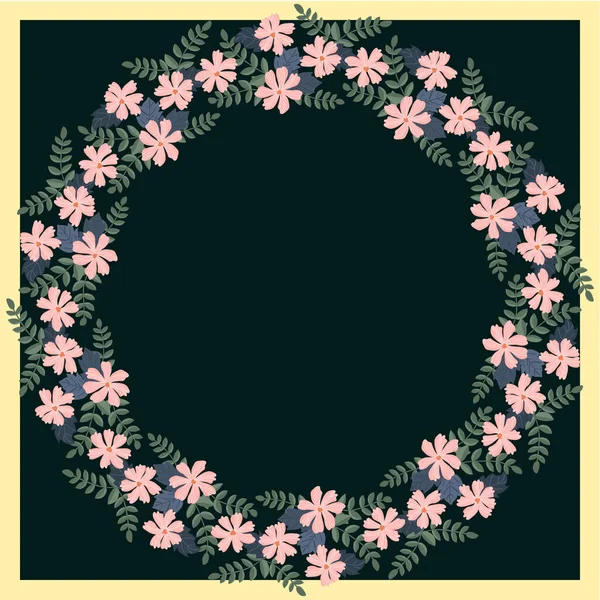 Bloemen Ronde Frame Van Schattige Folk Bloemen Vector Wenskaart Sjabloon — Stockvector