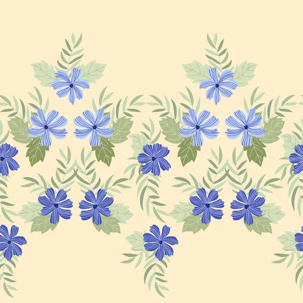 小さな野生の花でシームレスな民俗国境 自由スタイルのミルフルール テキスタイル カバー ギフトラップ スクラップブッキング デカッページのための花の牧草地の背景 ロシアシック — ストックベクタ