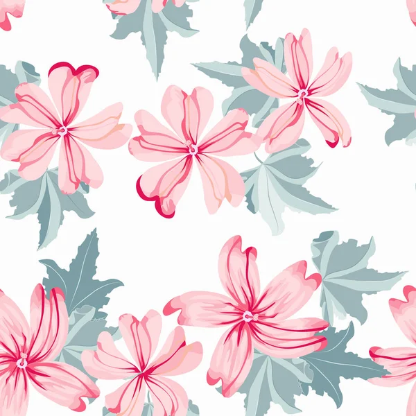 Nahtlos Niedliches Muster Kleinen Wunderschönen Blüten Aus Malve Freiheitsstil Floraler — Stockvektor
