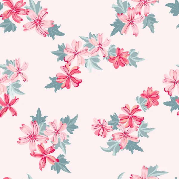 Patrón Lindo Sin Costuras Pequeñas Flores Hermosas Malva Estilo Liberty — Vector de stock