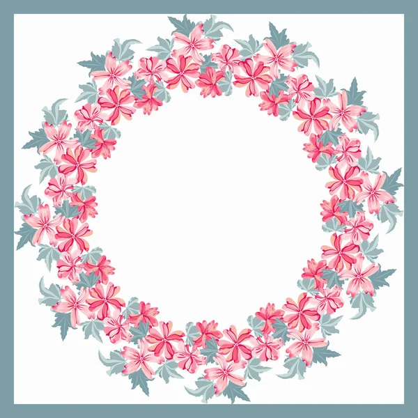 Wreath Wild Charming Flowers Mallow Greeting Card Invitation Template Design — Stock Vector