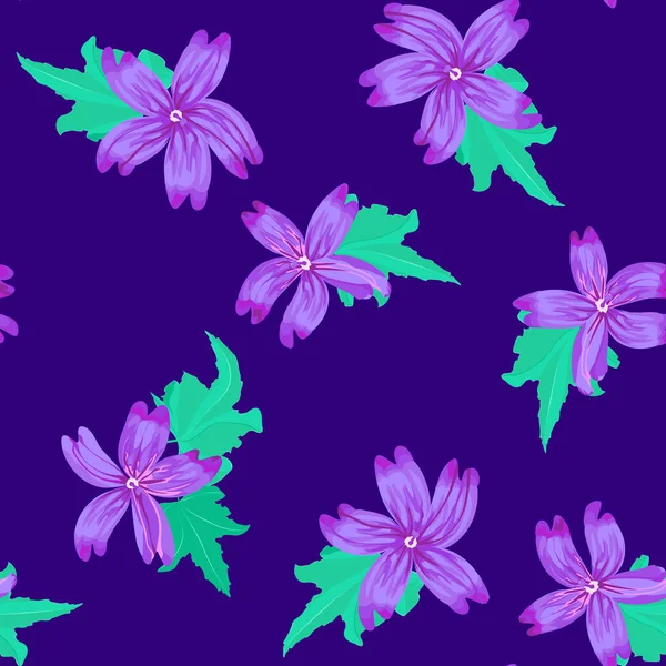 Eenvoudig Schattig Patroon Kleine Paarse Prachtige Bloemen Van Kaasjeskruid Vrijheidsstijl — Stockvector