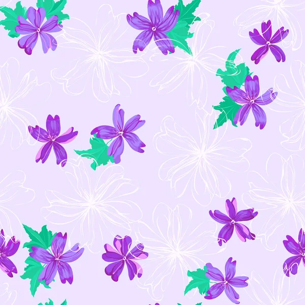 Patrón Lindo Simple Pequeñas Flores Hermosas Color Púrpura Malva Estilo — Vector de stock