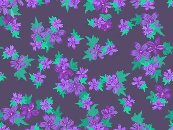 Простий Милий Візерунок Маленьких Фіолетових Красивих Квітках Мальви Стиль Свободи — стоковий вектор