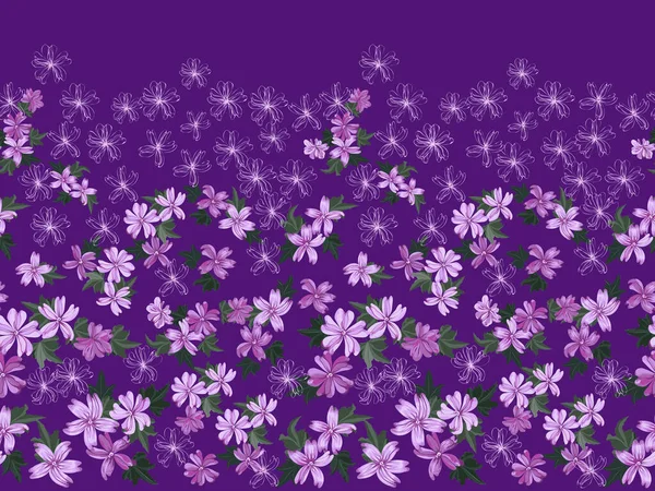 モローの小さな紫色の美しい花でシンプルなかわいいパターン 自由スタイルだ テキスタイルや本のカバー ギフトラップやスクラップブッキングのための花のシームレスな背景 — ストックベクタ