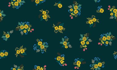 Antik halk çiçekleriyle kusursuz bitki desenleri. Pejmürde şık millefleurlar. Tekstil, duvar kağıdı, kapaklar için çiçek arkaplanı, yüzey, baskı, paket, kupür defteri, dekupaj