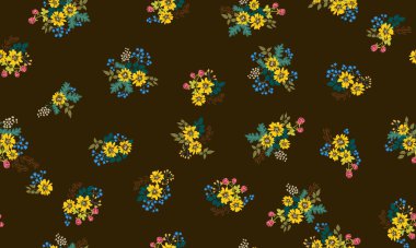 Antik halk çiçekleriyle kusursuz bitki desenleri. Pejmürde şık millefleurlar. Tekstil, duvar kağıdı, kapaklar için çiçek arkaplanı, yüzey, baskı, paket, kupür defteri, dekupaj