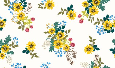 Antik halk çiçekleriyle kusursuz bitki desenleri. Pejmürde şık millefleurlar. Tekstil, duvar kağıdı, kapaklar için çiçek arkaplanı, yüzey, baskı, paket, kupür defteri, dekupaj