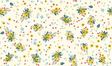 Antik halk çiçekleriyle kusursuz bitki desenleri. Pejmürde şık millefleurlar. Tekstil, duvar kağıdı, kapaklar için çiçek arkaplanı, yüzey, baskı, paket, kupür defteri, dekupaj