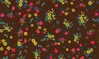 Antik halk çiçekleriyle kusursuz bitki desenleri. Pejmürde şık millefleurlar. Tekstil, duvar kağıdı, kapaklar için çiçek arkaplanı, yüzey, baskı, paket, kupür defteri, dekupaj