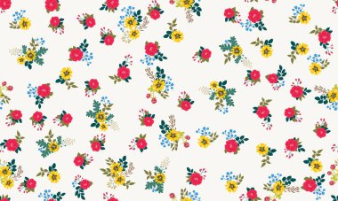 Antik halk çiçekleriyle kusursuz bitki desenleri. Pejmürde şık millefleurlar. Tekstil, duvar kağıdı, kapaklar için çiçek arkaplanı, yüzey, baskı, paket, kupür defteri, dekupaj