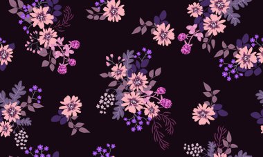 Antik halk çiçekleriyle kusursuz bitki desenleri. Pejmürde şık millefleurlar. Tekstil, duvar kağıdı, kapaklar için çiçek arkaplanı, yüzey, baskı, paket, kupür defteri, dekupaj